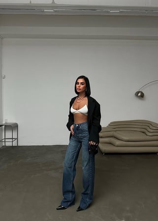 Kadın Yüksek Bel Wide Leg Jean Pantolon - %100 Pamuk  Denim