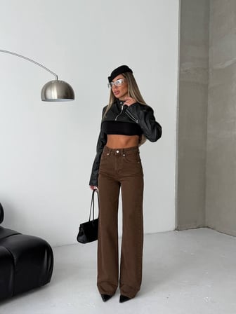 Kadın Yüksek Bel Wide Leg Jean Pantolon - %100 Pamuk  Denim