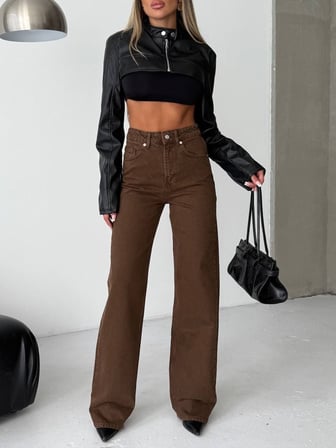 Kadın Yüksek Bel Wide Leg Jean Pantolon - %100 Pamuk  Denim
