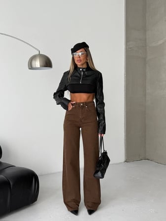 Kadın Yüksek Bel Wide Leg Jean Pantolon - %100 Pamuk  Denim