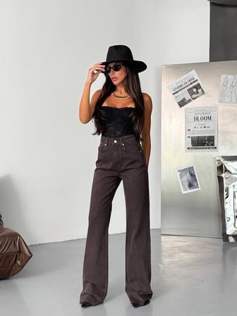 Kadın Yüksek Bel Wide Leg Jean Pantolon - %100 Pamuk  Denim