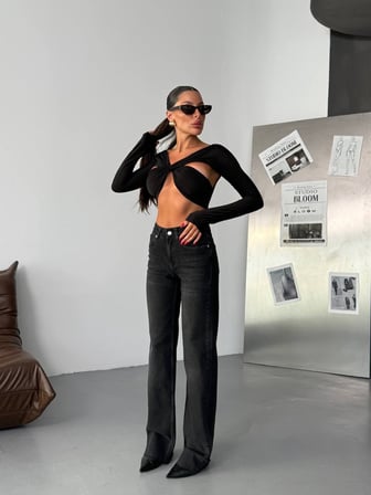 HerTon Yüksek Bel Siyah Wide Leg Pantolon – İspanyol Paça, %98 Pamuk Cotton, Şık ve Modern Kadın Jean