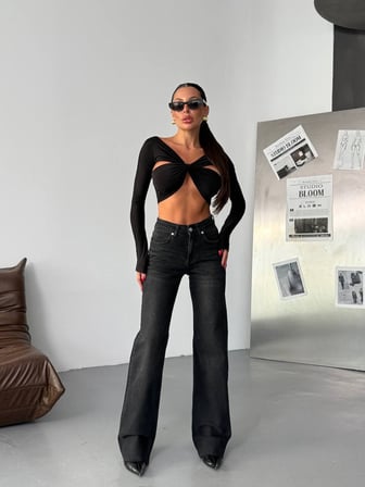 HerTon Yüksek Bel Siyah Wide Leg Pantolon – İspanyol Paça, %98 Pamuk Cotton, Şık ve Modern Kadın Jean