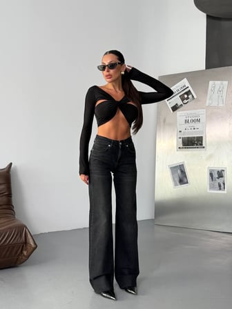 HerTon Yüksek Bel Siyah Wide Leg Pantolon – İspanyol Paça, %98 Pamuk Cotton, Şık ve Modern Kadın Jean