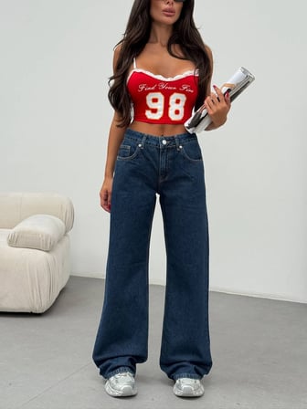 Yüksek Bel Wide Leg %100 Pamuk Kadın Jean Pantolon –  Bol Paça Denim