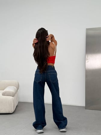 Yüksek Bel Wide Leg %100 Pamuk Kadın Jean Pantolon –  Bol Paça Denim