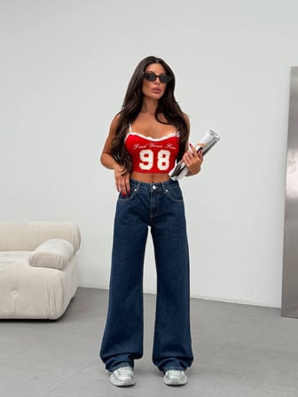 Yüksek Bel Wide Leg %100 Pamuk Kadın Jean Pantolon –  Bol Paça Denim