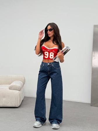 Yüksek Bel Wide Leg %100 Pamuk Kadın Jean Pantolon –  Bol Paça Denim