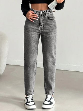 Kadın Yüksel Bel Mom Jean  Pantolon %100 cotton Esneme yok