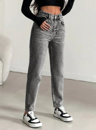 Kadın Yüksel Bel Mom Jean  Pantolon %100 cotton Esneme yok