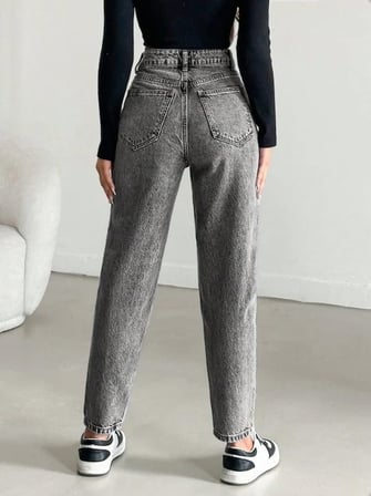 Kadın Yüksel Bel Mom Jean  Pantolon %100 cotton Esneme yok