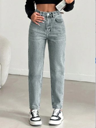 Kadın Yüksel Bel Mom Jean  Pantolon %100 cotton Esneme yok