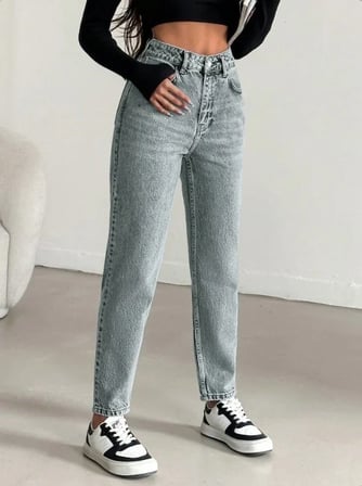 Kadın Yüksel Bel Mom Jean  Pantolon %100 cotton Esneme yok