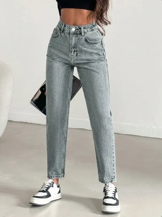 Kadın Yüksel Bel Mom Jean  Pantolon %100 cotton Esneme yok