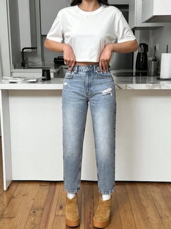 Kadın Yüksel Bel Mom Jean  Pantolon %100 cotton Esneme yok