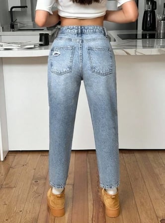 Kadın Yüksel Bel Mom Jean  Pantolon %100 cotton Esneme yok