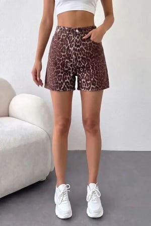 Premium Seri Leopar Desenli Jean Şort