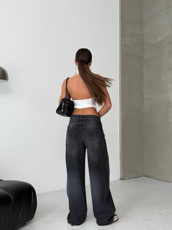 HerTon Baggy Wide Leg Kadın Jean Pantolon %100 Cotton Düşük Bel Bol Paça
