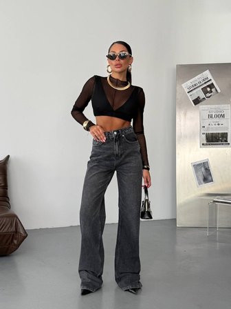Kadın Yüksek Bel Wide Leg Jean Pantolon - %100 Pamuk  Denim
