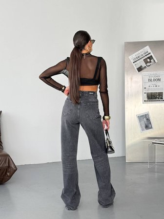 Kadın Yüksek Bel Wide Leg Jean Pantolon - %100 Pamuk  Denim