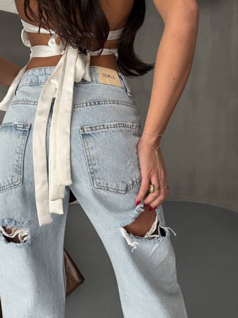 Yüksek Bel Wide Leg %100 Pamuk Kadın Jean Pantolon –  Bol Paça Denim
