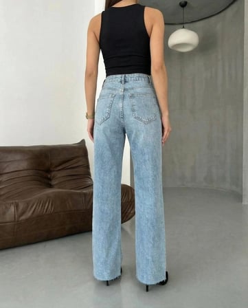 Kadın Yüksek Bel Wide Leg Jean  Geniş Paça Denim Pantolon