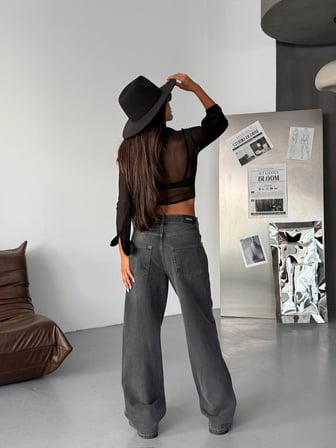 HerTon Kadın Baggy Jean Pantolon - Geniş Paça %100 Pamuk Normal Bel Salaş Denim