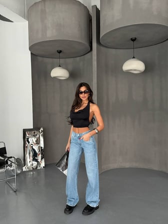 Yüksek Bel Wide Leg %100 Pamuk Kadın Jean Pantolon –  Bol Paça Denim