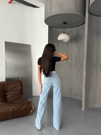 HerTon Kadın Yüksek Bel Asimetrik Çapraz Kemer Wide Leg Jean –  %98 Pamuk Bol Paça Pantolon
