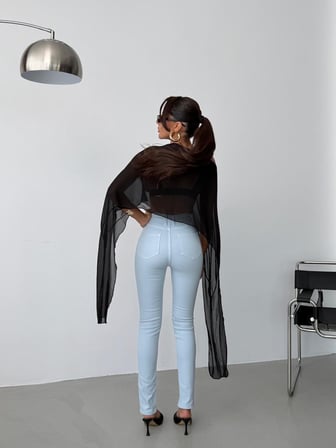 Kadın Yüksek Bel Düğme Detaylı Skinny Jean - Paçası Yırtmaçlı Dar Pantolon Kesim