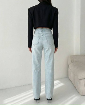 Kadın Yüksek Bel %100 Pamuk Jean Pantolon - Düz Kesim Straight Denim