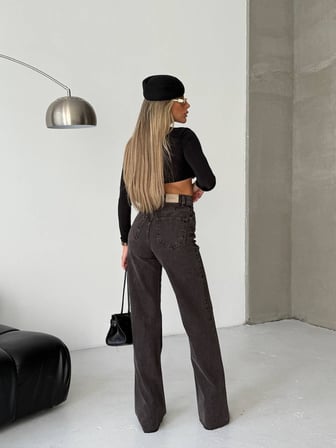 Yüksek Bel Jean Pantolon – %100 Pamuk, Geniş Paça Retro 90’lar Stil Kadın Denim