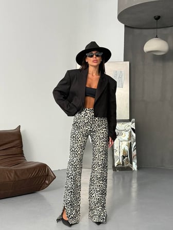 Kadın Yüksek Bel Çapraz Kemer Wide Leg Jean – %100 Pamuk Denim Pantolon