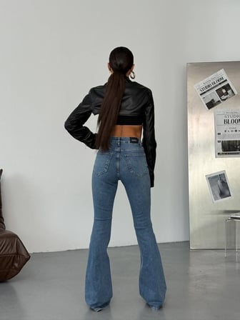 Kadın Yüksek Bel İspanyol Paça Flare Jean Pantolon - Vücut Şekillendirici