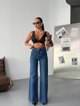 HerTon Kadın Yüksek Bel Wide Leg Jean Pantolon – Bol Paça Modern Kesim Denim