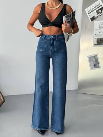 HerTon Kadın Yüksek Bel Wide Leg Jean Pantolon – Bol Paça Modern Kesim Denim