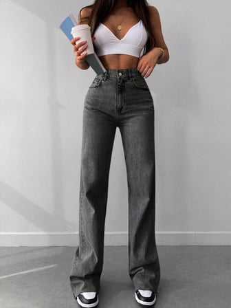 Kadın Wide Leg Jean - %100 Pamuk Bohem Tarz Bol Paça Pantolon