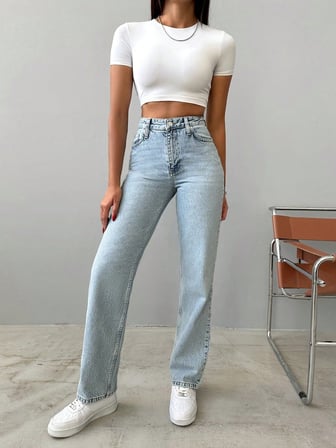 Jean Pantolon, Yüksek Bel Kot Pantolon, %100 Pamuk Denim, Düz Kesim Jean, Kadın Straight Fit Pantolon.
