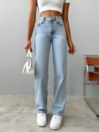 Jean Pantolon, Yüksek Bel Kot Pantolon, %100 Pamuk Denim, Düz Kesim Jean, Kadın Straight Fit Pantolon.