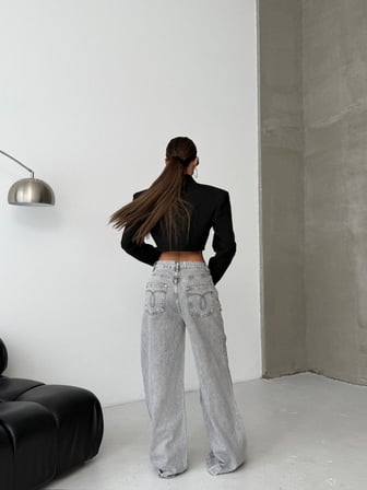 HerTon Kadın Bol Paça Wide Leg Jean - %100 Pamuk Yırtık Detaylı Pantolon