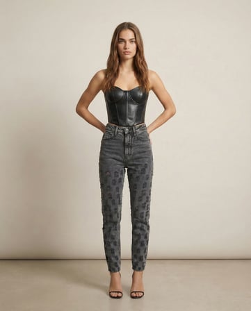 Yüksek Bel Füme Yıkamalı Mom Fit Denim Pantolon