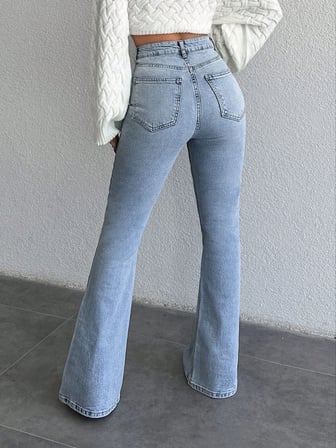 Yüksek Bel İspanyol Paça Jean Pantolon - Eskitme Detaylı Full Pamuklu Flare Denim