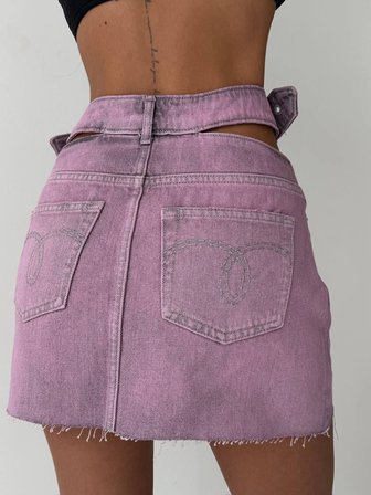 Kadın Cut-Out Detaylı Kemerli Jean Mini Etek - Tasarım Denim Etek