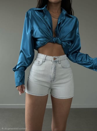 Kadın Yüksek Bel Çizgili Mini Kot Şort - Yazlık Slim Fit Jean Şort