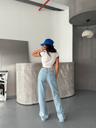 Yüksek Bel Wide Leg %100 Pamuk Kadın Jean Pantolon –  Bol Paça Denim
