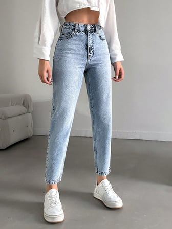 Kadın Yüksel Bel Mom Jean  Pantolon %100 cotton Esneme yok