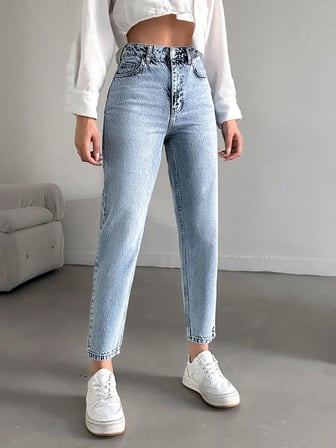 Kadın Yüksel Bel Mom Jean  Pantolon %100 cotton Esneme yok