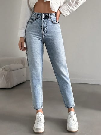 Kadın Yüksel Bel Mom Jean  Pantolon %100 cotton Esneme yok
