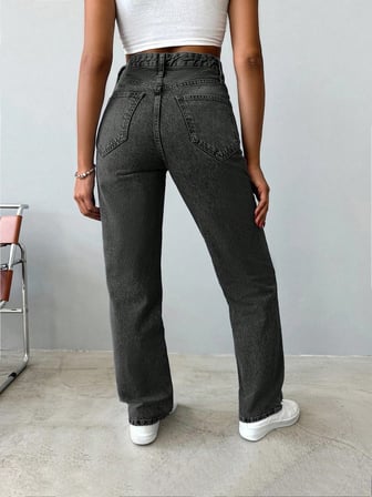 Kadın Yüksek Bel %100 Pamuk Jean Pantolon - Düz Kesim Straight Denim