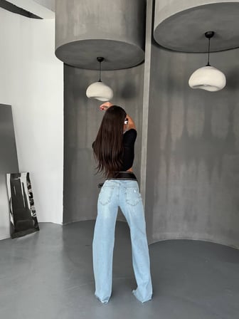 Kadın Yüksek Bel Wide Leg Jean Pantolon – Bol Paça %98 Pamuk Cotton
